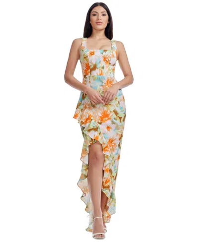Dress The Population Women's Charlene Square-neck Ruffle-trim Gown