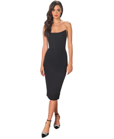 DRESS THE POPULATION WOMEN'S CORSET STRAPLESS MIDI DRESS