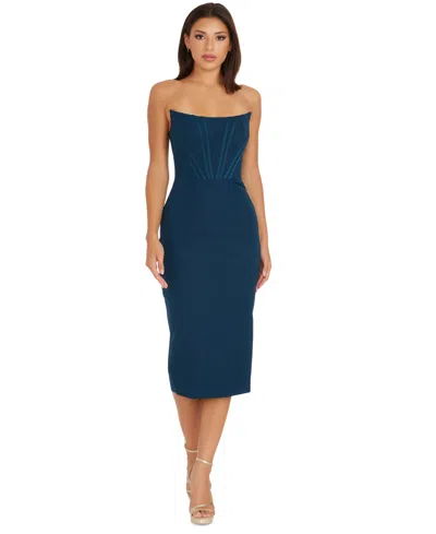 DRESS THE POPULATION WOMEN'S CORSET STRAPLESS MIDI DRESS