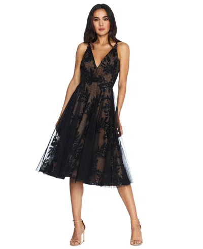 DRESS THE POPULATION WOMEN'S COURTNEY SEQUIN AND TULLE DRESS