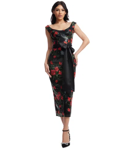 Dress The Population Women's Dottie Midi Dress In Rouge Multi