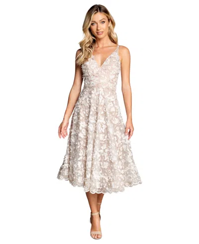 DRESS THE POPULATION WOMEN'S ELISA FLORAL-EMBROIDERED MIDI DRESS