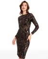 Dress The Population Emmalyn Sequin Detail Long Sleeve Cocktail Midi Dress In Black
