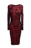 Dress The Population Women's Emmalyn Red Long Sleeve Bodycon Sequin Midi Dress In Red
