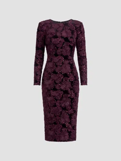 Dress The Population Women's Emmalyn Sequin Floral-appliqué Body-con Midi Dress In Burgundy