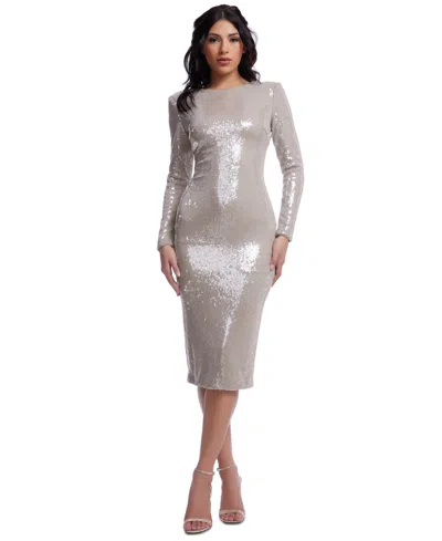 DRESS THE POPULATION WOMEN'S EMMALYN SEQUIN MIDI DRESS