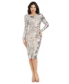 Dress The Population Emmalyn Floral Sequin Long Sleeve Body-con Cocktail Dress In Silver,nude