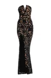 Dress The Population Fernanda Floral Sequin Strapless Evening Gown In Black