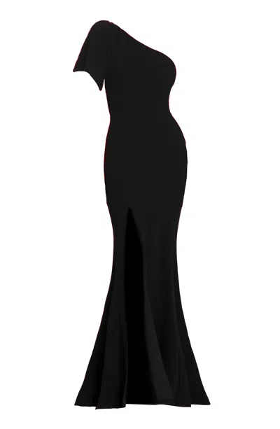 Dress The Population Women's Georgina Black Bow Detail One Shoulder Maxi Dress