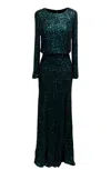 Dress The Population Women's Mischa Green Long Sleeve Sequin Gown In Green