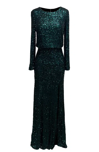 Dress The Population Women's Mischa Green Long Sleeve Sequin Gown