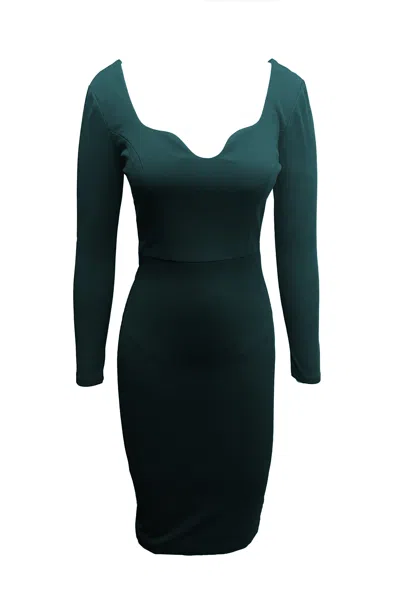 Dress The Population Women's Green Sonia Long Sleeve Bodycon Midi Dress