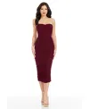 Dress The Population Women's Red Heather Burgundy Strapless Ruched Midi Dress In Brown