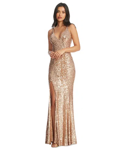 DRESS THE POPULATION WOMEN'S IRIS SEQUINED SIDE-SLIT GOWN
