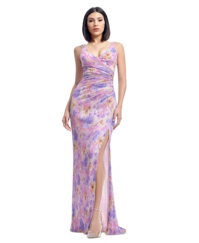 Dress The Population Women's Jordan Printed V-neck Sleeveless Gown In Dusty Rose Multi