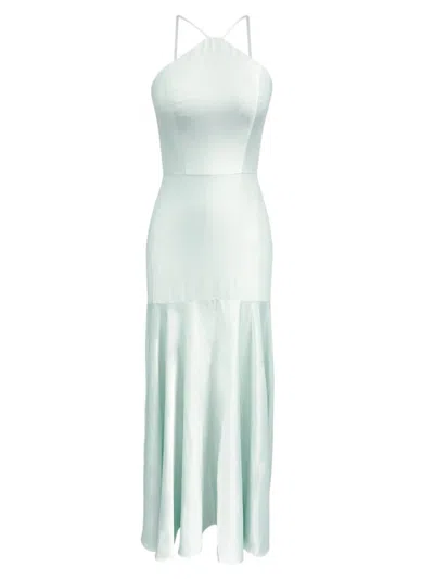 Dress The Population Women's Justine Satin Halter Mermaid Gown In Mint