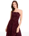 Dress The Population Kailyn Velvet Floral Lace Strapless Cocktail Dress In Burgundy