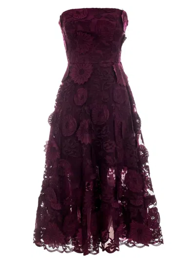 Dress The Population Kailyn Strapless Embroidered Fit-and-flare Dress In Burgundy