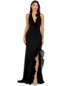 Dress The Population Kathleen Ruffle Halter Gown With Train In Black