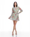 Dress The Population Kirsi Metallic Floral Long Sleeve Cocktail Minidress In Gray
