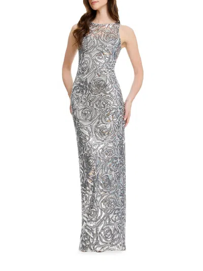 Dress The Population Laney Sequin Illusion Neck Column Gown In Multi