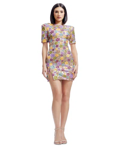 Dress The Population Women's Maddox Floral Sequin Bodycon Dress In Gold Multi