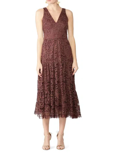 Dress The Population Women's Madelyn Lace Midi Dress In Red