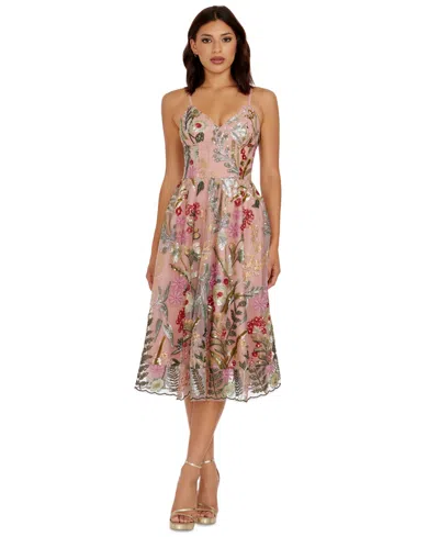 Dress The Population Women's Maren Sleeveless V-neck Midi Dress In Multi