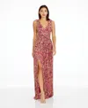 Dress The Population Leanna Print Metallic Sleeveless Gown In Brown