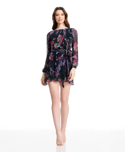 Dress The Population Women's Metallic Long-sleeve Dress In Blue