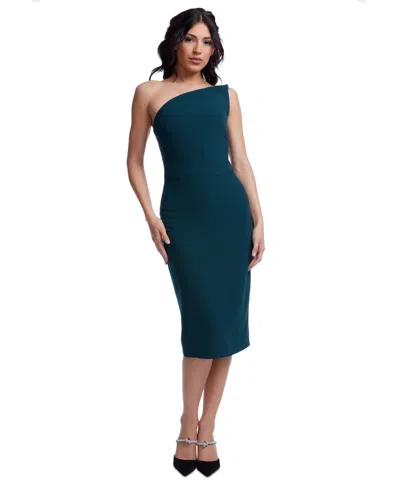 Dress The Population Women's Milan Asymmetric-neck Fitted Dress In Pine