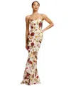 Dress The Population Paris Floral Ruffle Strapless Gown In Cream Multi