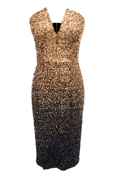 Dress The Population Women's Perla Gold Strapless Bodycon Sequin Midi Dress In Gold-black