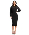 Dress The Population Pilar Mixed Media Long Sleeve Dress In Black