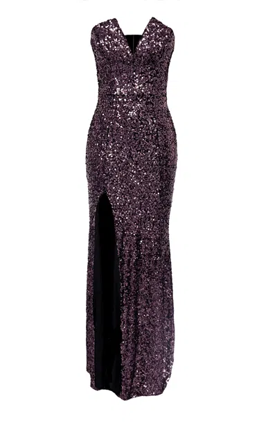 DRESS THE POPULATION WOMEN'S FERNANDA PURPLE STRAPLESS V-NECK MERMAID DRESS