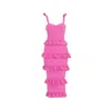 Dress The Population Tati Tiered Ruffle Cocktail Midi Dress In Pink/purple