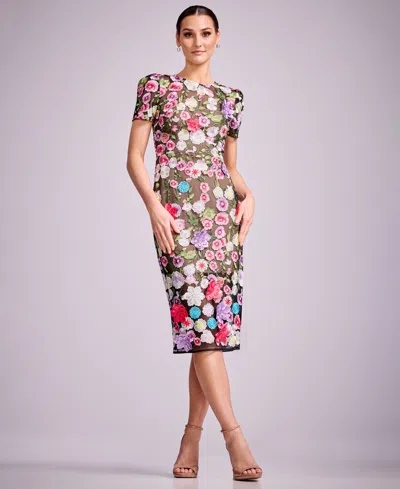 Dress The Population Women's Puff Short-sleeve Bodycon Midi Dress In Brown