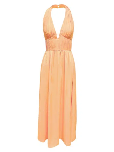 Dress The Population Women's Rhea Satin Fit-and-flare Halter Gown In Apricot