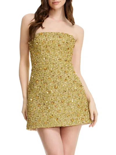 Dress The Population Strapless Structured A Line Mini Dress In Gold