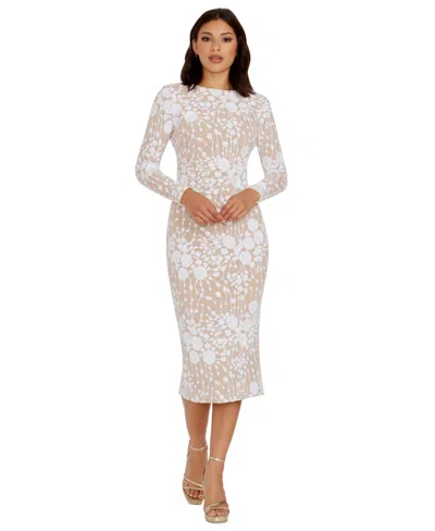 Dress The Population Women's Sequined Bodycon Midi Dress In White-nude