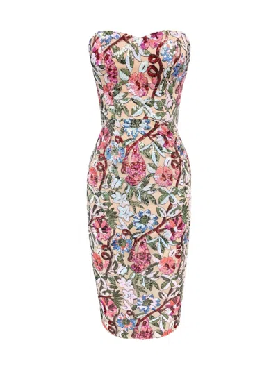 Dress The Population Women's Shailene Floral Sequin-embellished Body-con Midi-dress In Bright Fuchsia Multi