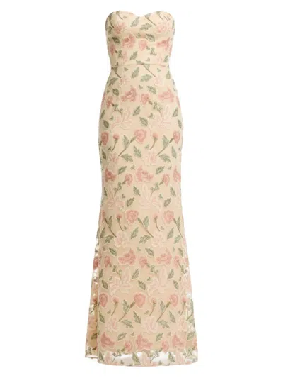 Dress The Population Sheridan Strapless Sweetheart Floral Embroidered Mermaid Gown In Brown
