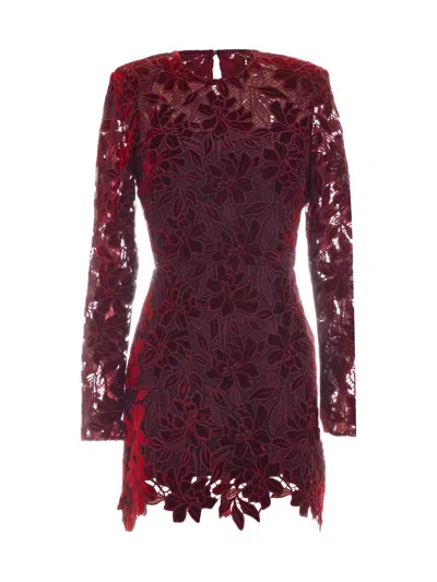 Dress The Population Stassi Long Sleeve Velvet Floral Lace Cocktail Minidress In Brown
