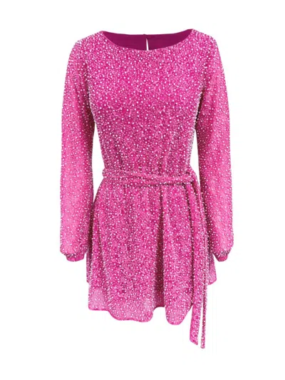 Dress The Population Women's Summer Kirsi Apploquè Minidress In Bright Fuchsia Multi