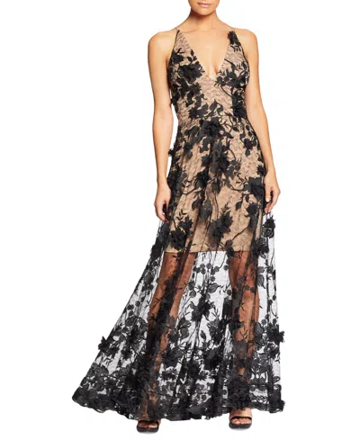 DRESS THE POPULATION WOMEN'S SYDNEY LACE FLORAL-APPLIQUE GOWN
