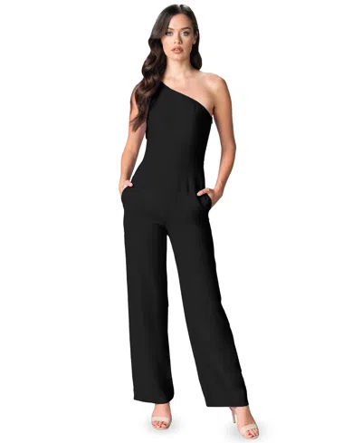 Dress The Population Women's Tiffany Bow-trim One-shoulder Jumpsuit In Black
