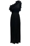 Dress The Population Vida One-shoulder Pleated Chiffon Gown In Black In Black