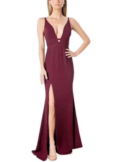 Dress The Population Womens Crepe V-neck Evening Dress In Red