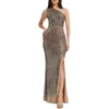 Dress The Population Womens Full Length Sequined Evening Dress In Multi