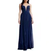 Dress The Population Womens Illusion Polyester Evening Dress In Blue